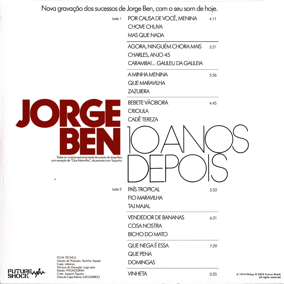 JORGE BEN LP 10 Anos Depois (Red Coloured 180 Gram Vinyl) 500 Copies