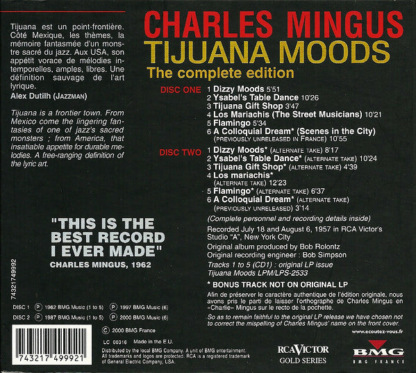 CHARLES MINGUS 2xCD Tijuana Moods (The Complete Edition)