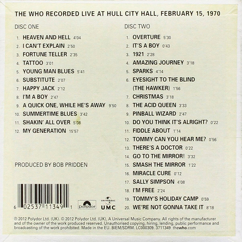 THE WHO 2xCD Live At Hull 1970 (Deluxe Edition)