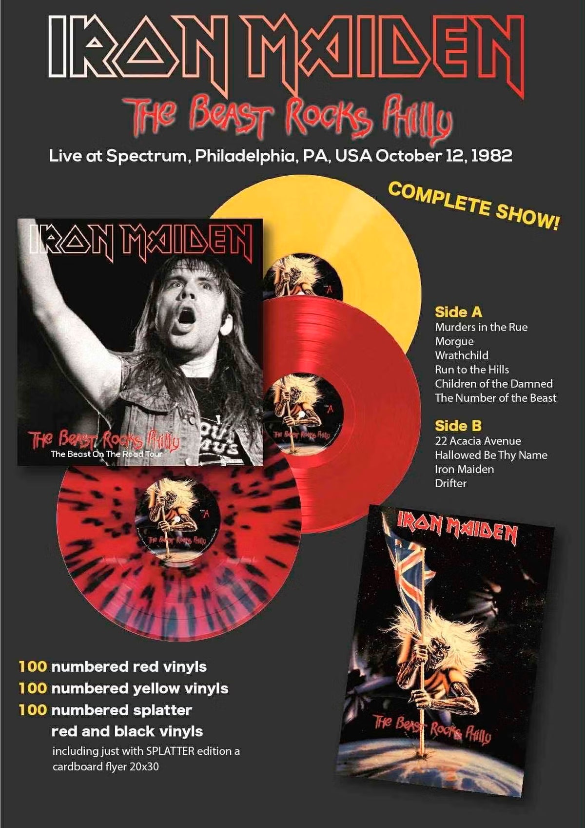 IRON MAIDEN LP The Beast Rocks Philly (Splatter Coloured Vinyl) with flyer
