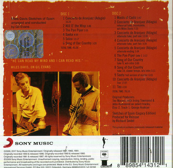 MILES DAVIS 2xCD Sketches Of Spain (Special Edition Digipack)