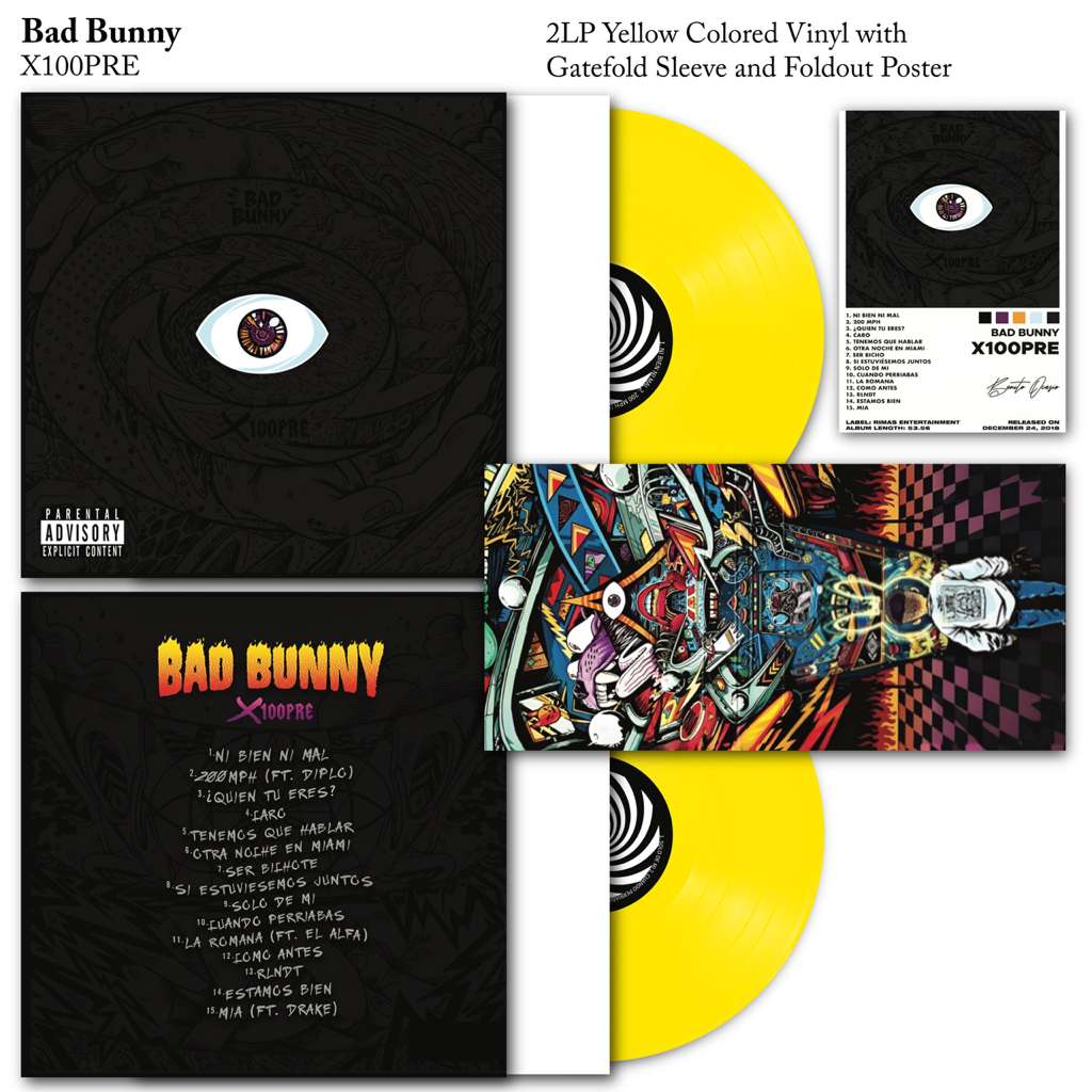 BAD BUNNY 2xLP X100pre (Yellow Marbled Coloured Vinyls) with Poster