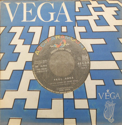 Paul Anka – My Heart Sings / I Love You, Baby - 7” - Edición Francesa - ABC-Paramount – ABC 45.9810 - Buen Estado / Good Condition (VG / Generic White Sleeve)
