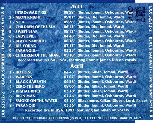 BLACK SABBATH 2xCD Live Murder Act I & II