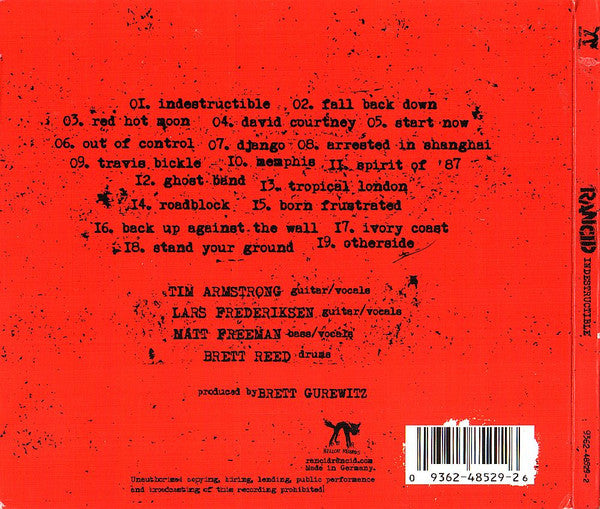 Rancid – Indestructible - CD - Digipak - Muy Buen Estado / Very Good Condition (VG+ / VG+)