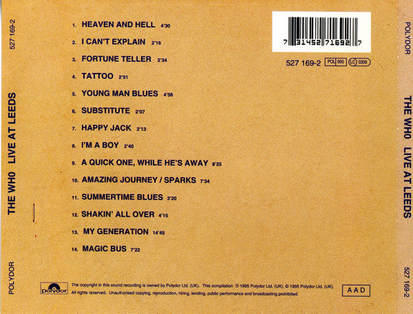 The Who – Live At Leeds - CD - Como Nuevo / Like New (M- / M-)