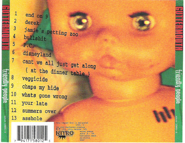 Guttermouth – Friendly People - CD - 1994 - Nitro Records – 15801 - 2 - Muy Buen Estado / Very Good Condition (VG+ / M-)