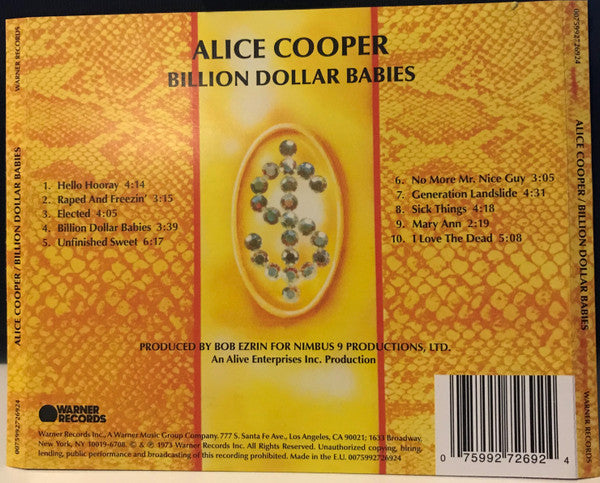 Alice Cooper – Billion Dollar Babies - CD -2019 - Warner Records – 0075992726924