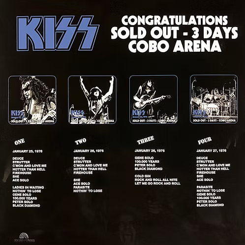 KISS 4xLP Congratulations Sold Out - 3 Days Cobo Arena (Blue Vinyls) BENT CORNER