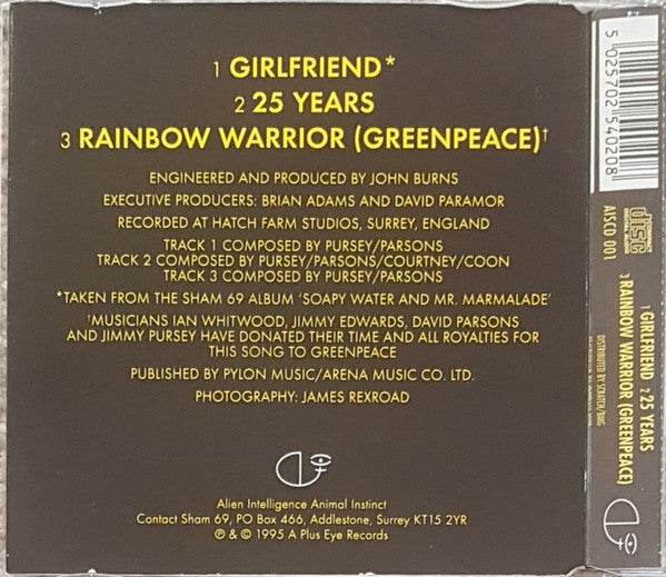 Sham 69 – Girlfriend - CD-SG - 1995 - A Plus Eye Records – AISCD 001 - CD Muy Buen Estado (VG+) / Portada Como Nueva (M-)