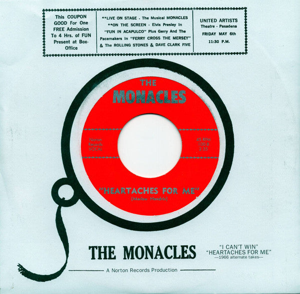 The Monacles – I Can't Win / Heartaches For Me - 7" - 2001 - Norton Records – 45-100 - Vinilo Como Nuevo / Portada Como Nueva (M-/M-)