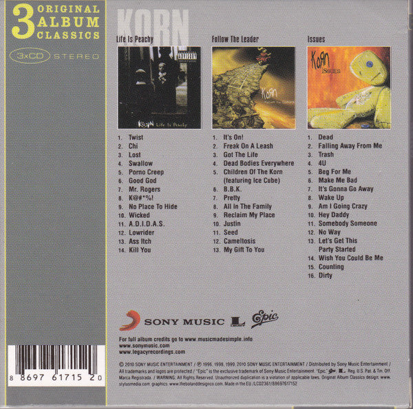 Korn – 3 Original Album Classics - 3xCD Box Set - Muy Buen Estado / Very Good Condition (VG+ / VG+)