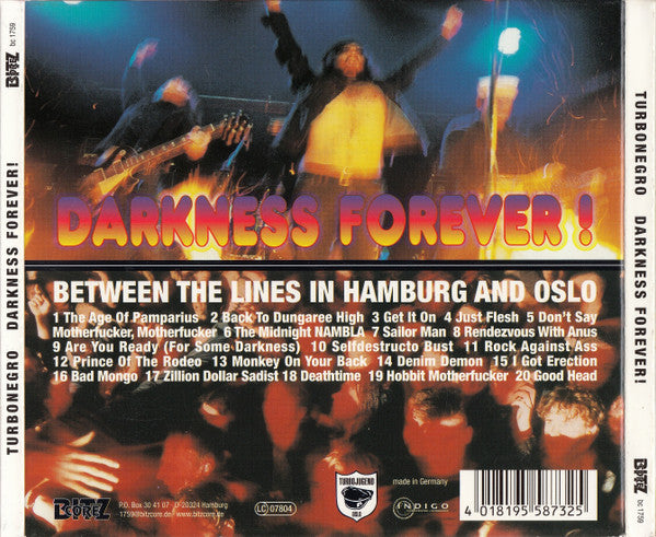 Turbonegro – Darkness Forever! (Between The Lines in Hamburg and Oslo) - CD - Digipak - Como Nuevo / Like New (M- / M-)