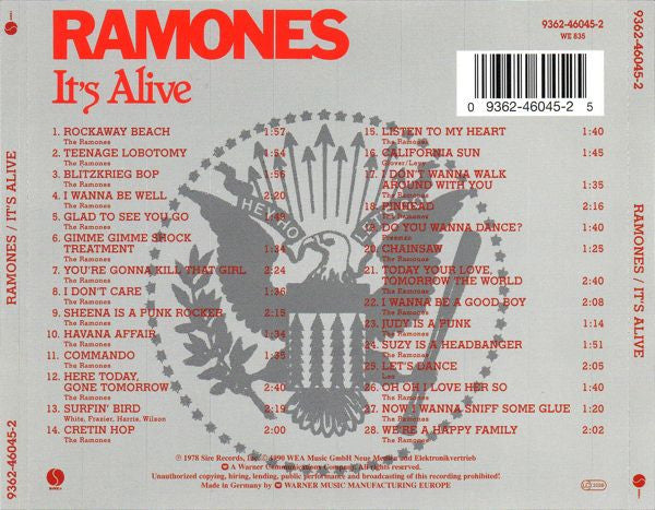 Ramones – It's Alive - CD - Nuevo sin usar pero no precintado / New unplayed but not sealed.