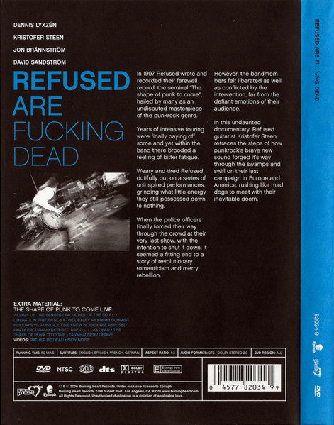 Refused – Refused Are Fucking Dead - DVD - 2006 - Burning Heart Records – 82034-9, Epitaph – 82034-9 - DVD Como Nuevo (M-) / Portada Como Nueva (M-)