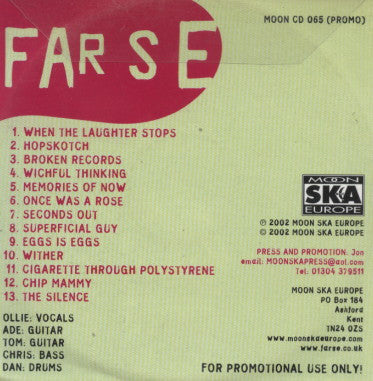 Farse – Boxing Clever - CD - Promo - 2002 - Moon Ska Europe – MOON CD 065 (PROMO) - Nuevo sin usar pero no precintado / New unplayed but not sealed.