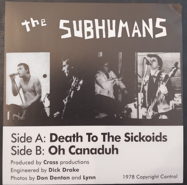 The Subhumans - Death To The Sickoids (7", Single, Unofficial)