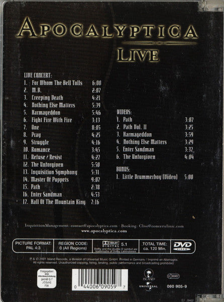 Apocalyptica – Live - DVD - Muy Buen Estado / Very Good Condition (VG+ / VG+)