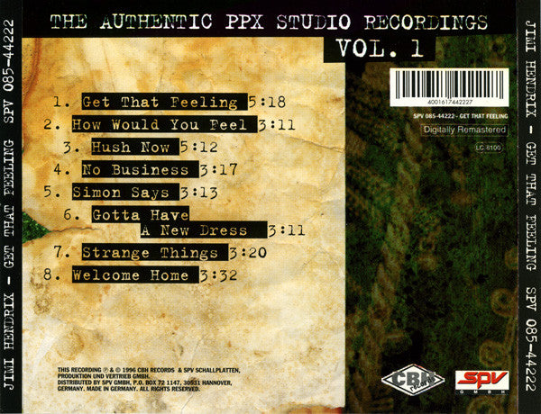 Jimi Hendrix – Get That Feeling - CD - 1996 - SPV Recordings – SPV 085-44222 - CD Muy Buen Estado / Portada Como Nueva (VG+/M-)