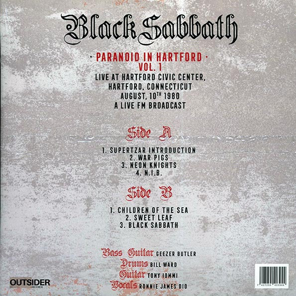 Black Sabbath – Paranoid In Hartford Vol. 1 Live At Hartford Civic Center 1980 - LP - Red