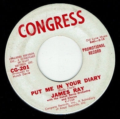 James Ray – Do The Monkey / Put Me In Your Diary - 7" - Reissue - Congress – CG-201 - Vinilo Como Nuevo / Portada Genérica (M-/Generic)
