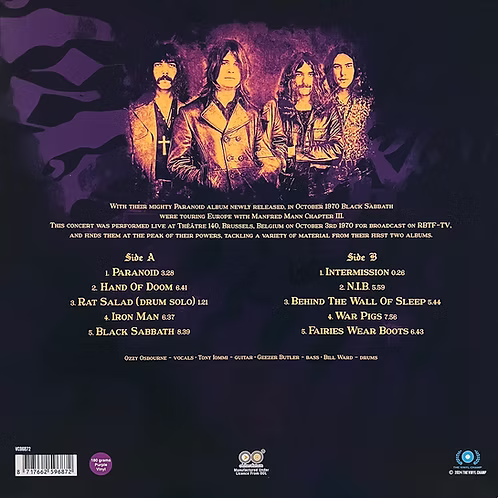 BLACK SABBATH LP Live In Brussels, Belgium 1970 (Purple Coloured 180 Gram Vinyl)