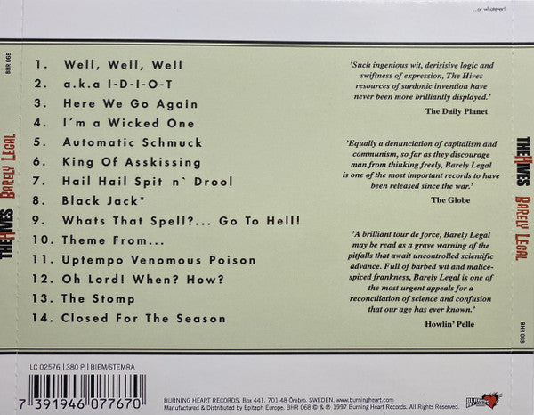 The Hives – Barely Legal - CD - Como Nuevo / Like New (M- / M-)