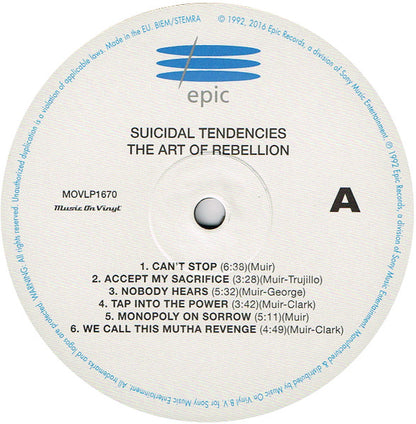 Suicidal Tendencies – The Art Of Rebellion - LP - 180 gr. - 2016 - Music On Vinyl – MOVLP1670, Epic – MOVLP1670