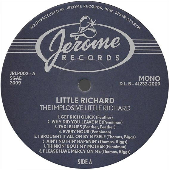 Little Richard – The Implosive Little Richard. The Pre-Specialty Sessions 1951-1953 - LP - Gatefold - 2009 - Jerome Records – JERLP002 - USADO / USED (M- / M-)