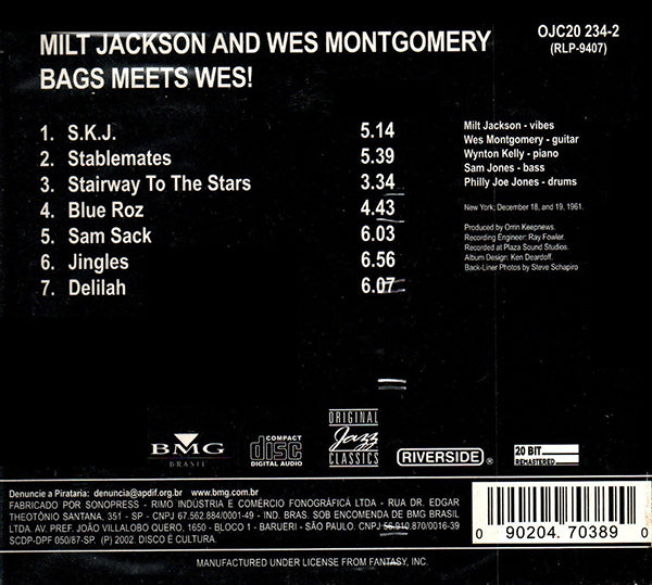 MILT JACKSON AND WES MONTGOMERY CD Bags Meets Wes! (Digipack)