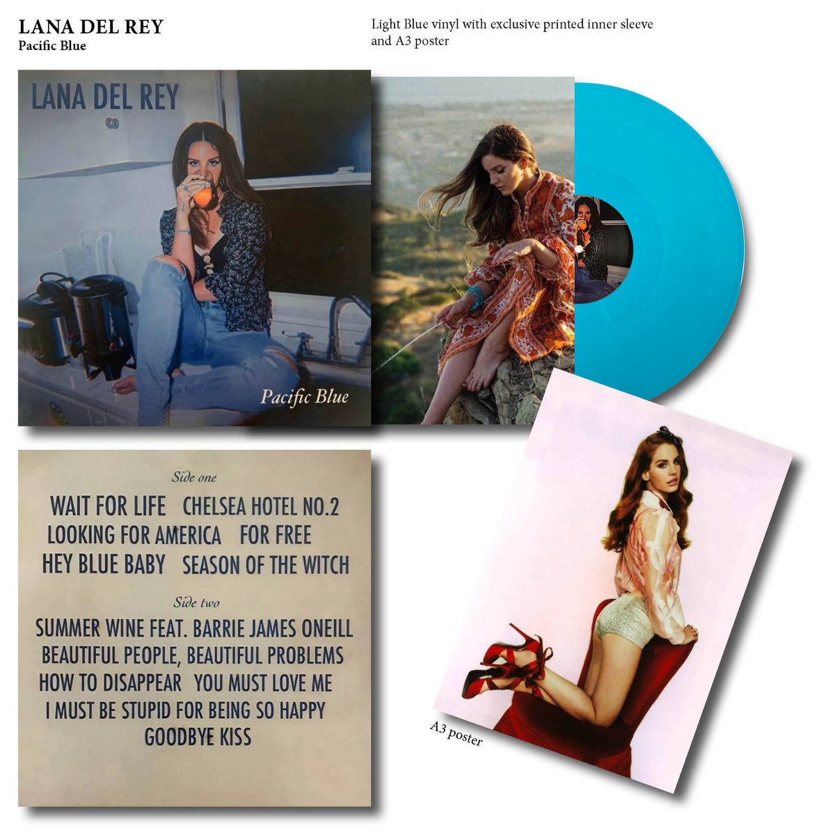 LANA DEL REY LP Pacific Blue (Blue Turquoise Coloured Vinyl) + Poster