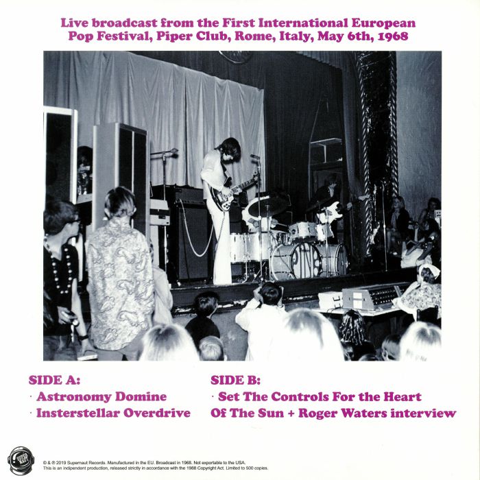 PINK FLOYD LP Broadcast In Rome, Italy May 6th, 1968