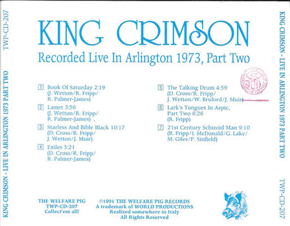 KING CRIMSON CD Arlington 1973, Part Two