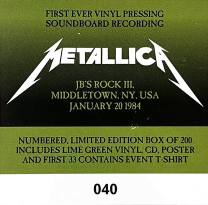 METALLICA LP+CD BOX SET JB'S Rock III '84 (Lime Green Vinyl) 200 Numbered Copies