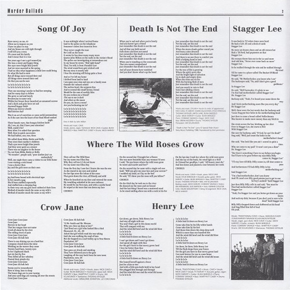 NICK CAVE LP Murder Ballads (180 Gram Heavyweight Vinyl) Murder Ballads Bulletin
