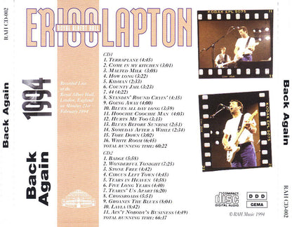 ERIC CLAPTON 2xCD Back Again - Royal Albert Hall 1994