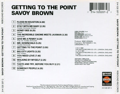 SAVOY BROWN CD Getting To The Point