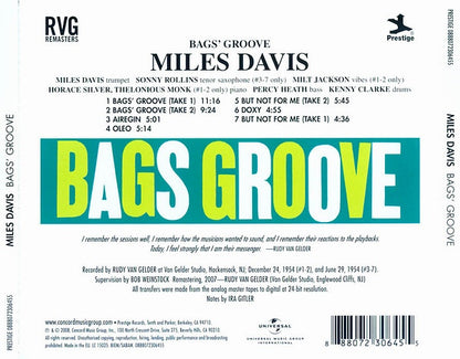 MILES DAVIS CD Bags Groove (RVG Remasters)