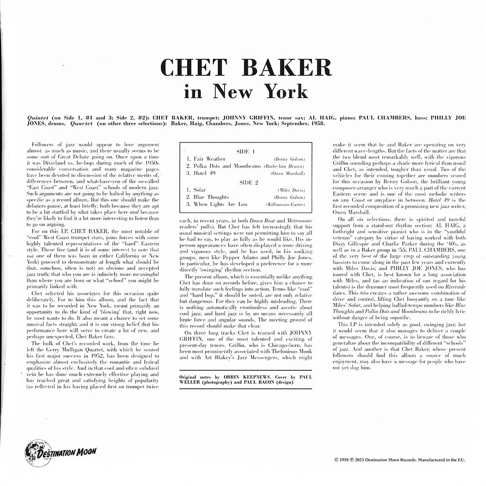 CHET BAKER LP In New York (Clear Coloured Numbered Vinyl)