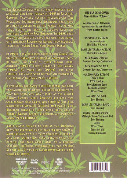 THE BLACK CROWES DVD Non Fiction Volume 1 (Digipack)