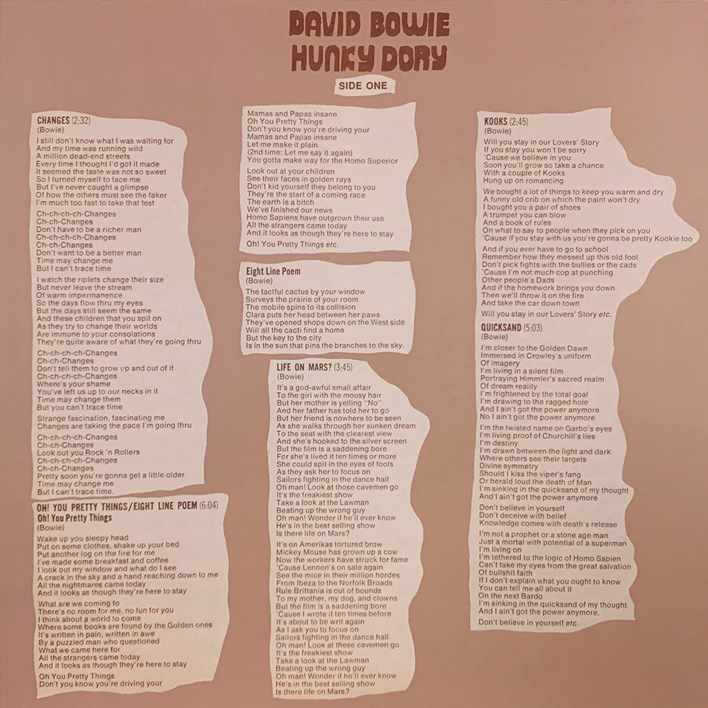 DAVID BOWIE LP Hunky Dory (180 Gram Heavyweight Vinyl) USA