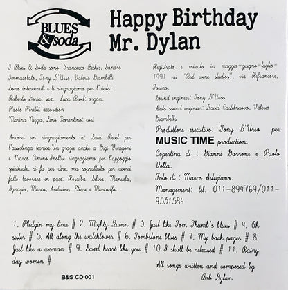 BLUES & SODA CD Happy Birthday Mr. Dylan