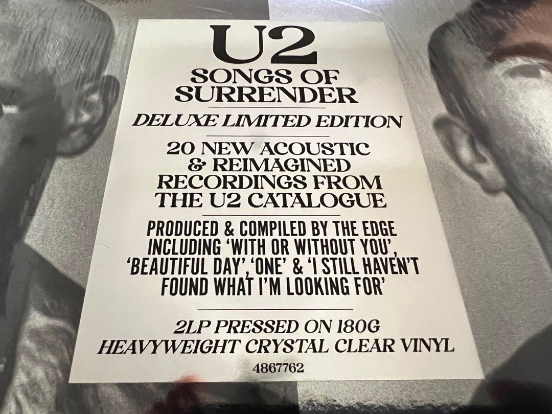 U2 2xLP Songs Of Surrender (Deluxe Limited Edition Crystal Clear Vinyl) +4 Bonus