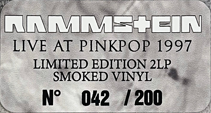 RAMMSTEIN 2xLP Live At Pinkpop 1997 (Smoked Coloured Vinyl) 200 Numbered Copies