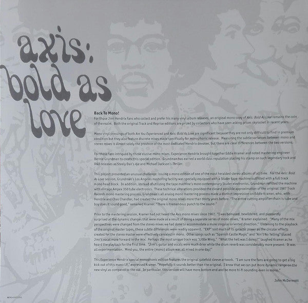 JIMI HENDRIX LP Axis Bold As Love (Mono 180 Gr)