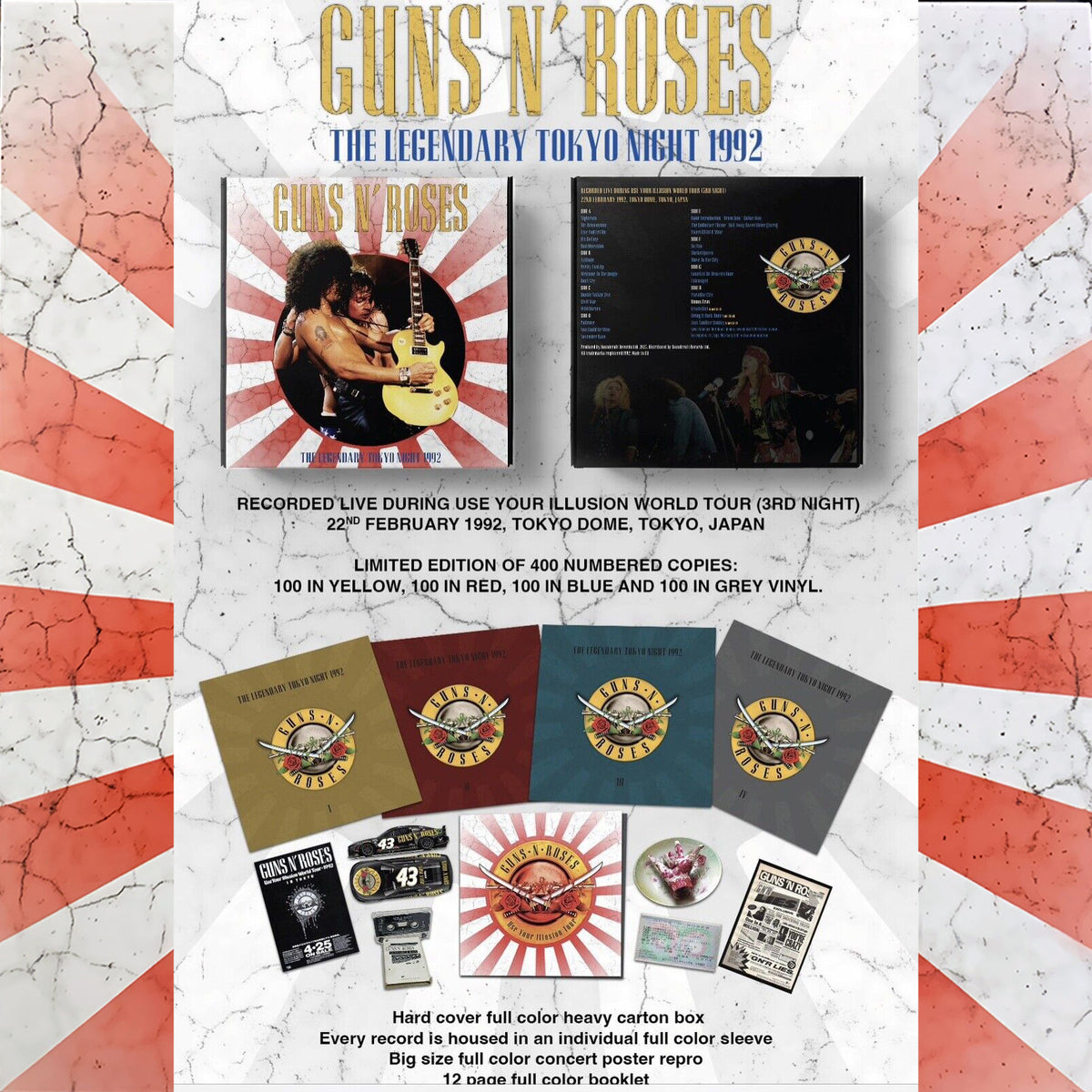 GUNS AND ROSES 4xLP BOX SET The Legendary Tokyo Night 1992 (Grey Marbled Colour)