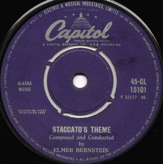 Elmer Bernstein – Staccato's Theme - 7" - Capitol Records – 45-CL 15101 - Muy Buen Estado / Very Good Condition (VG+ / Generic)