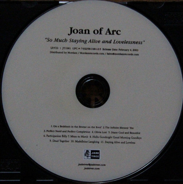 Joan Of Arc ‎– So Much Staying Alive And Lovelessness - CD - Promo - 2003 - Jade Tree ‎– JT1081 - CD Muy Buen Estado / Portada Genérica (VG+/Generic)