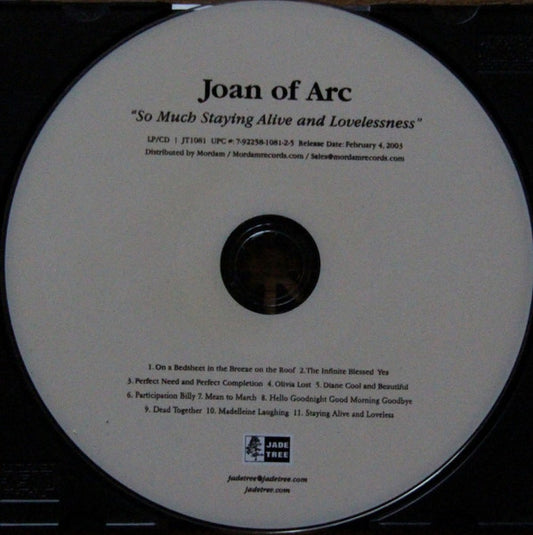 Joan Of Arc ‎– So Much Staying Alive And Lovelessness - CD - Promo - 2003 - Jade Tree ‎– JT1081 - CD Muy Buen Estado / Portada Genérica (VG+/Generic)