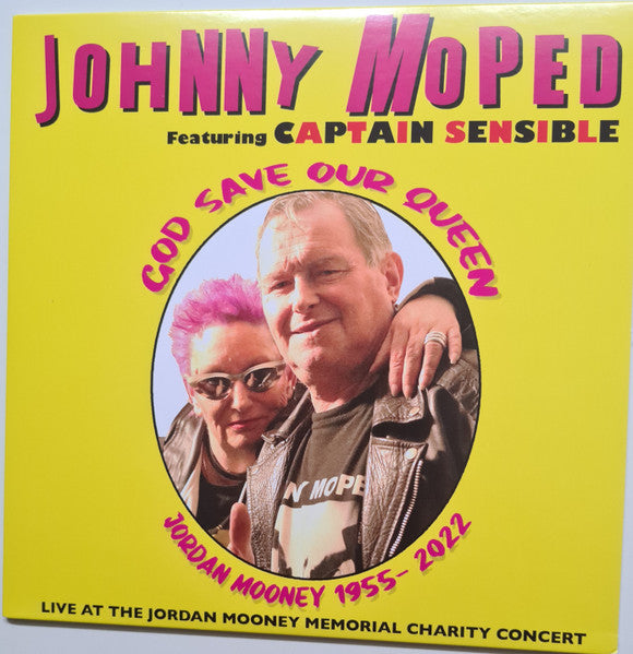 Johnny Moped Featuring Captain Sensible - God Save Our Queen, Jordan Mooney 1955-2022 (7", Single, Ltd, Verde / Green)